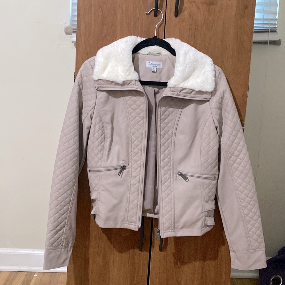 Beige faux leather jacket, size M